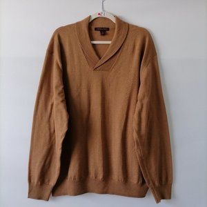 Linea Uomo Mens Brown Long Sleeve Shawl Collar Knit Pullover Sweater Size XL